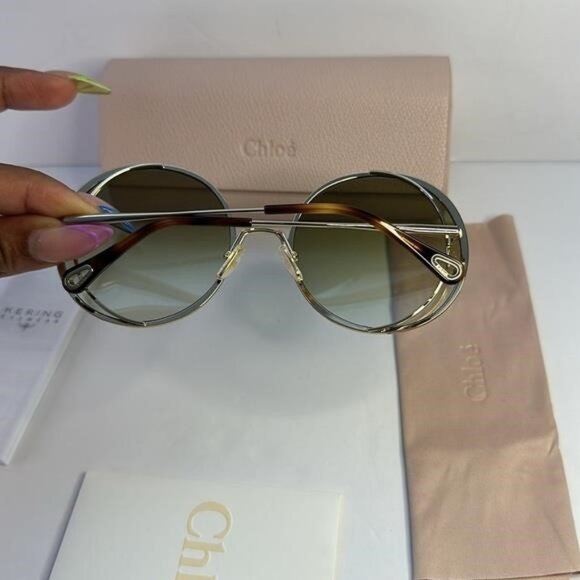 New Authentic Chloé CH 0037S 2343J3 - GOLD/ GREEN GRADIENT Round Sunglasses main image 5